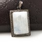 MoonstSilver Pendant Pave Diamond Pendant Oxidized Silver Rainbow Moonstone Pendant Default Title