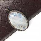 MoonstSilver Pendant Pave Diamond Pendant Oxidized Silver Rainbow Moonstone Pendant Default Title