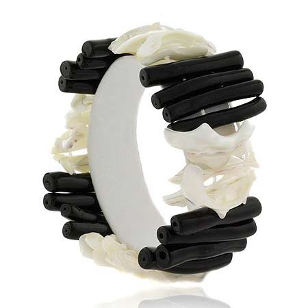 Mother of Pearl Shell & Onyx Stone Chunky Bracelet B9843M