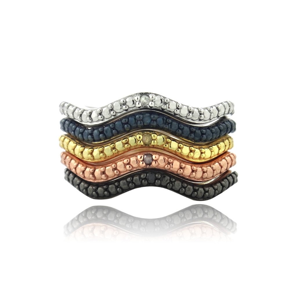 Multi Color Diamond Accents Stackable Wave Ring Set RTBR13810M41-9