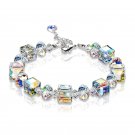 Multicolored Square Crystal Bracelet with Rhodium Finish A