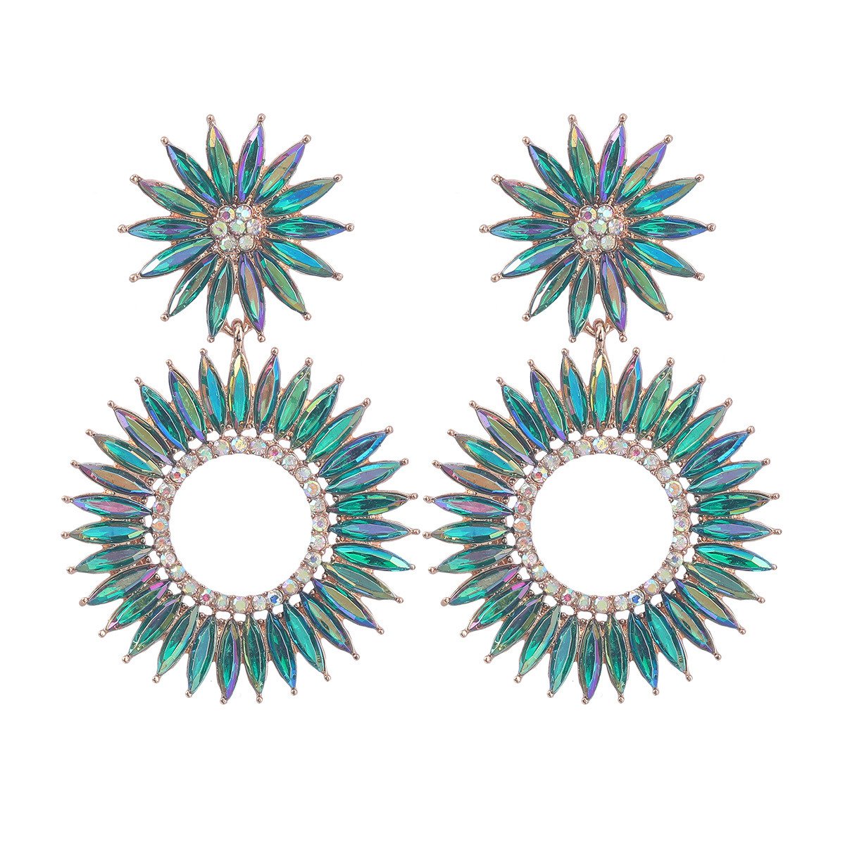 Multilayer Alloy Diamond Rhinestone Floral Earrings color