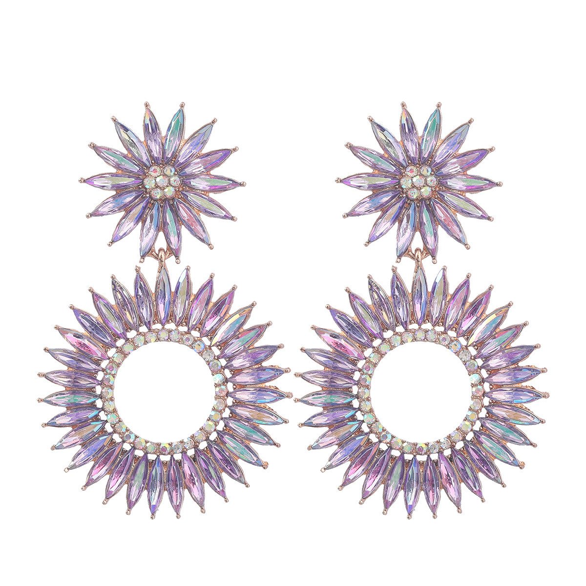 Multilayer Alloy Diamond Rhinestone Floral Earrings green
