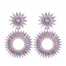 Multilayer Alloy Diamond Rhinestone Floral Earrings green