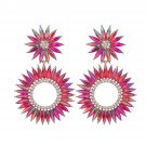 Multilayer Alloy Diamond Rhinestone Floral Earrings red
