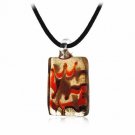 Murano Glass Bronze Color Glitter, Orange, Brown Mini Rectangle Silk Pendant Necklace N9270