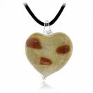 Murano Glass Bronze Gold Color Glitter White Heart Silk Pendant Necklace N9307