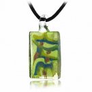Murano Glass Bronze Gold Color Glitter, Blue, Green Mini Rectangle Silk Pendant Necklace N9282