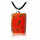 Murano Glass Bronze Gold Color Glitter, Red Mini Rectangle Silk Pendant Necklace N9285