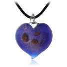 Murano Glass Dark Blue Glitter Heart Silk Pendant Necklace N9303