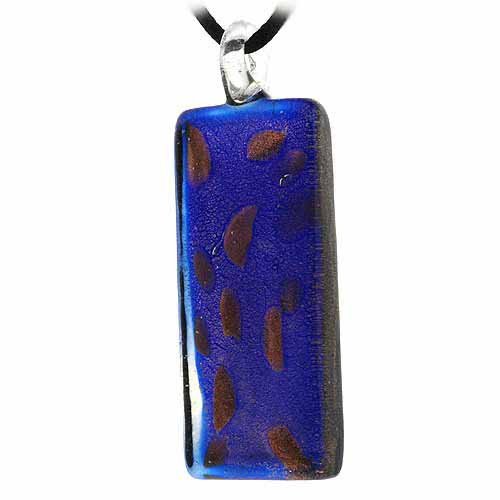 Murano Glass Gold Bronze Color Glitter, Dark Blue Rectangle Silk Pendant Necklace N9277
