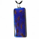 Murano Glass Gold Bronze Color Glitter, Dark Blue Rectangle Silk Pendant Necklace N9277