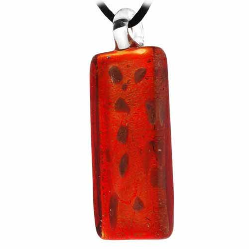 Murano Glass Gold Bronze Color Glitter, Red Rectangle Silk Pendant Necklace N9276