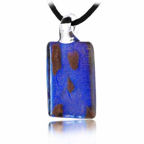 Murano Glass Gold Color Glitter, Dark Blue Mini Rectangle Silk Pendant Necklace N9289
