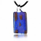 Murano Glass Gold Color Glitter, Dark Blue Mini Rectangle Silk Pendant Necklace N9289
