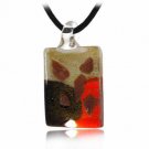 Murano Glass Gold Color Glitter, Green, Red, White Mini Rectangle Silk Pendant Necklace N9286