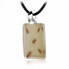 Murano Glass Gold Color Glitter, White Mini Rectangle Silk Pendant Necklace N9287