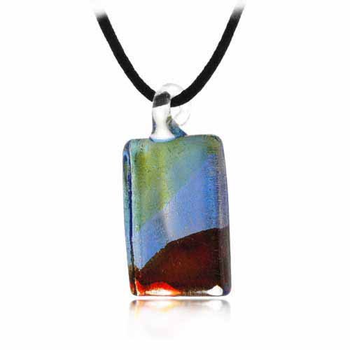 Murano Glass Green, Red ,Silver Color Glitter Mini Rectangle Silk Pendant Necklace N9272