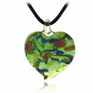 Murano Glass Multicolor Swirl Glitter Heart Silk Pendant Necklace N9302