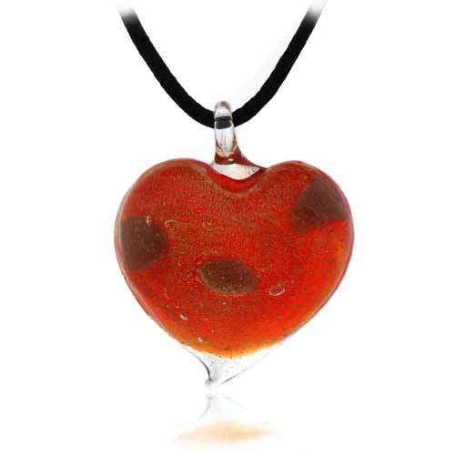 Murano Glass Red Glitter Heart Silk Pendant N9353
