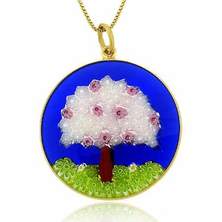 Murano glass Round Pendant w Tree Design 2167
