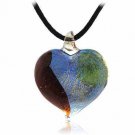 Murano Glass Silver Color Red Light Green Dark Blue Glitter Heart Silk Pendant Necklace N9306
