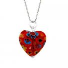 Murano Glass Sterling Silver Bead Red Multi Color Millefiori Flower Heart Pendant P9376M4