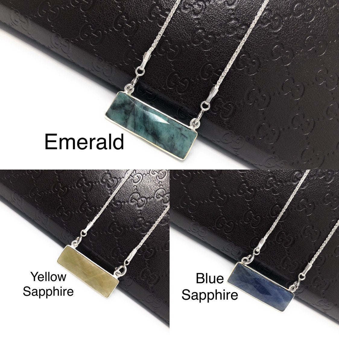 Natural Gemstone Necklace; EMinimalist Necklace Silver Minimalist Jewelry Healing Jewelry Emerald