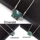 Natural Gemstone Necklace; Minimalist Necklace; Sterling SilAmazonite Labradorite Emerald Emerald