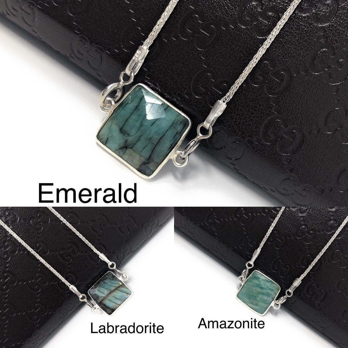 Natural Gemstone Necklace; Minimalist Necklace; SterlingAmazonite Labradorite Emerald Labradorite