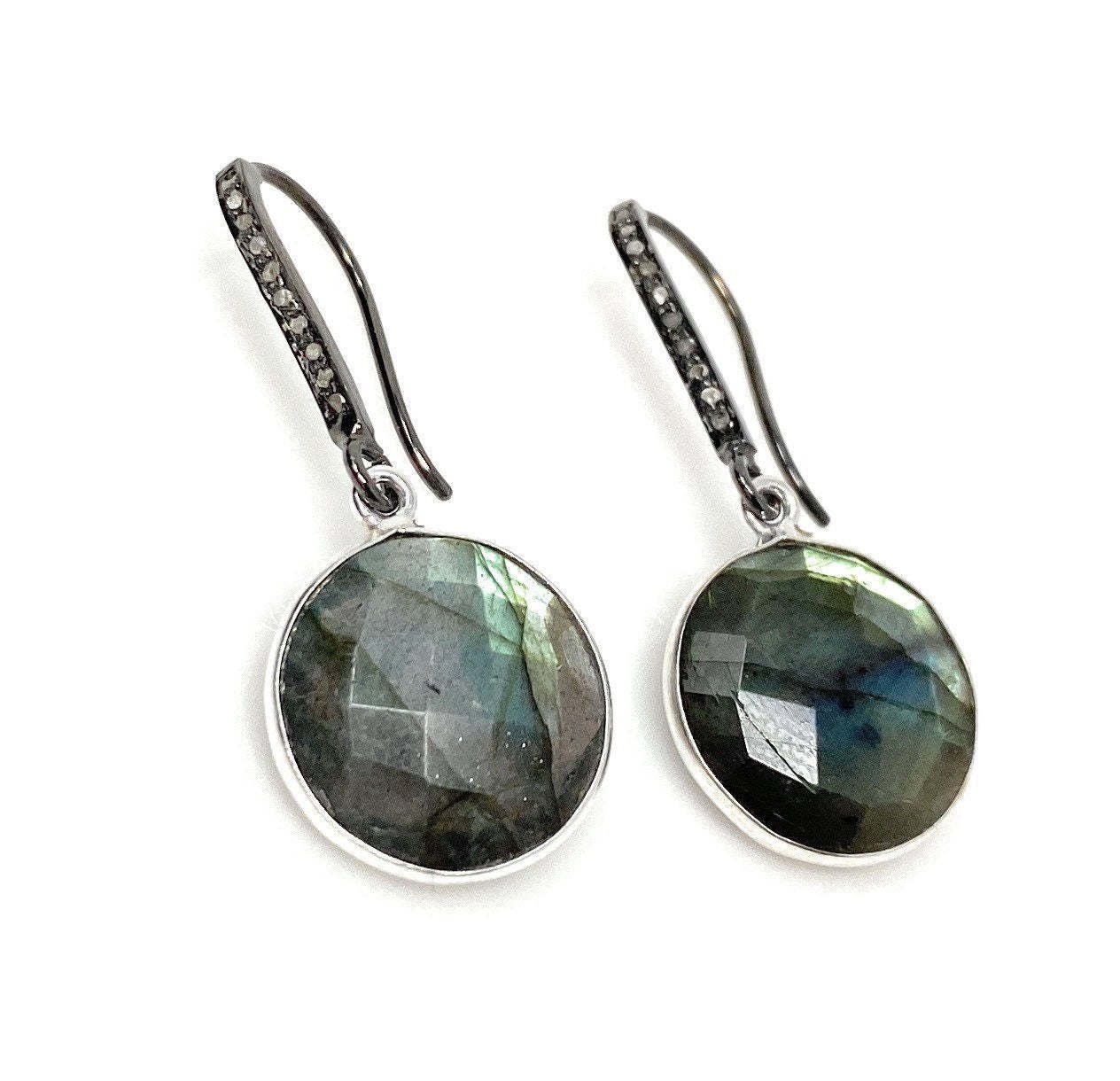 Natural LabradPave Diamond Earrings Sterling Silver Gemstone Earrings Gifts for Her Default Title