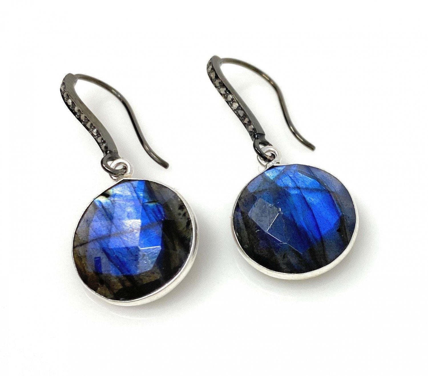 Natural LabradPave Diamond Earrings Sterling Silver Gemstone Earrings Gifts for Her Default Title