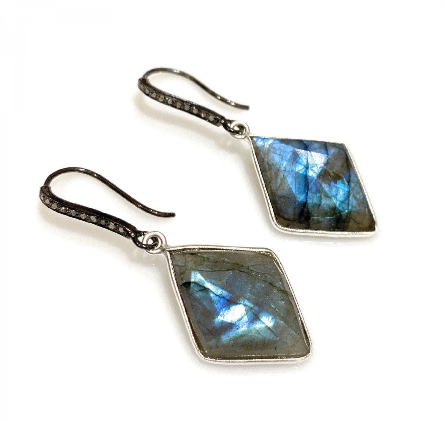 Natural LabradPave Diamond Earrings Sterling Silver Gemstone Earrings Gifts for Her Default Title
