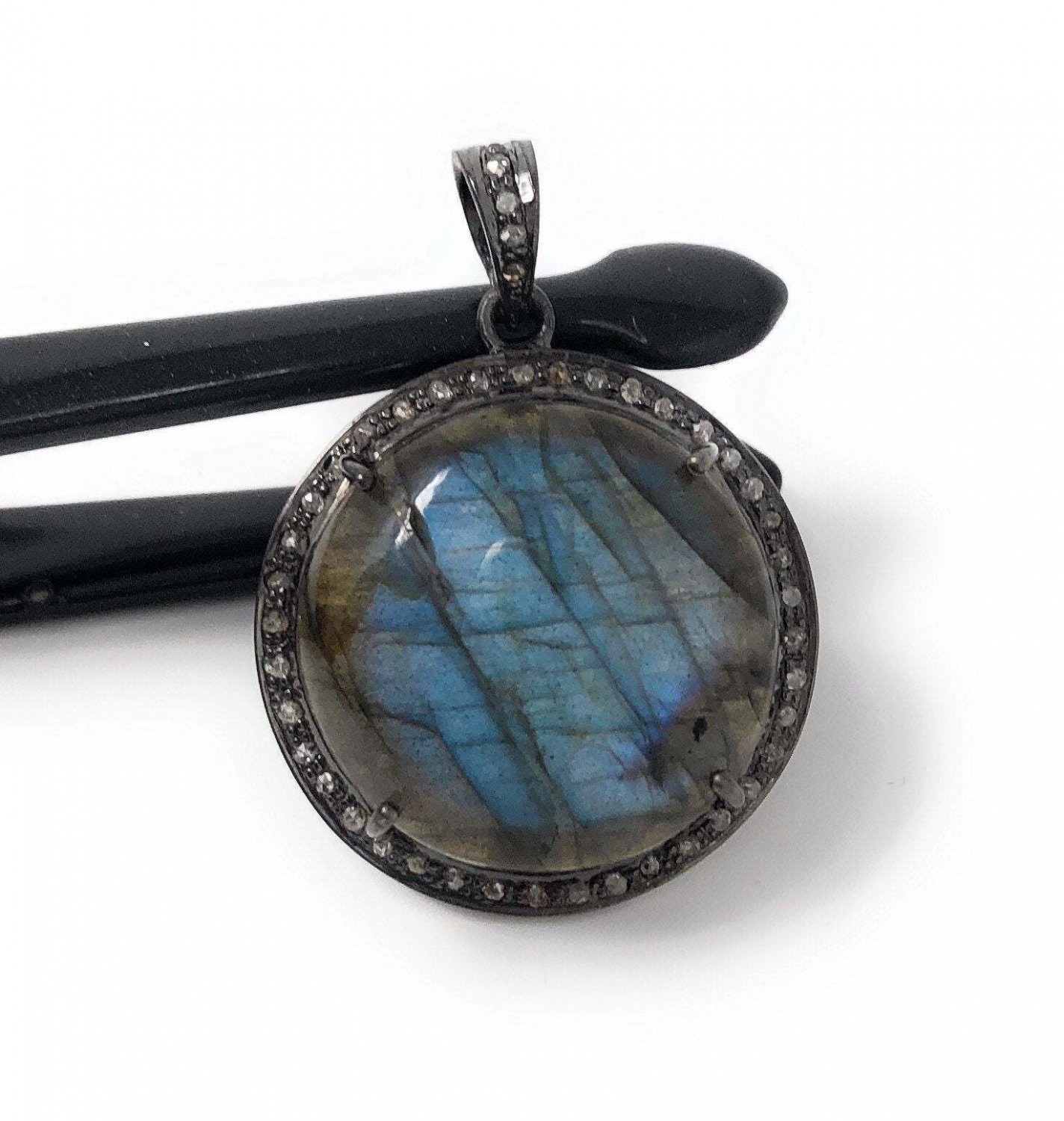 NatuSterling Silver Pave Diamond Fine Jewelry Oxidized Silver Pendant Gifts for Her Default Title