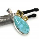 Natural Larimar and Citrine GemstonLarimar Pendant Citrine Pendant Bohemian Jewelry Default Title