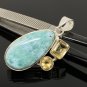 Natural Larimar and Citrine GemstonLarimar Pendant Citrine Pendant Bohemian Jewelry Default Title