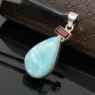 Natural Larimar and Garnet Gemstone Larimar Pendant Garnet Pendant Bohemian Jewelry Default Title