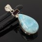 Natural Larimar and Garnet Gemstone Larimar Pendant Garnet Pendant Bohemian Jewelry Default Title