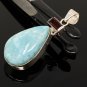 Natural Larimar and Garnet Gemstone Larimar Pendant Garnet Pendant Bohemian Jewelry Default Title