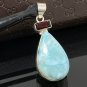Natural Larimar and Garnet Gemstone Larimar Pendant Garnet Pendant Bohemian Jewelry Default Title
