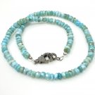 Natural Larimar Necklace with Pave Diamond Gemstone Necklace Bohemian Jewelry Gifts for Her 17.25
