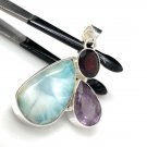Natural Larimar with Amethyst and Larimar Pendant Amethyst Pendant Bohemian Jewelry Default Title