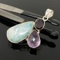 Natural Larimar with Amethyst and Larimar Pendant Amethyst Pendant Bohemian Jewelry Default Title
