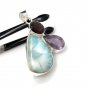 Natural Larimar with Amethyst and Larimar Pendant Amethyst Pendant Bohemian Jewelry Default Title