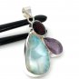Natural Larimar with Amethyst and Larimar Pendant Amethyst Pendant Bohemian Jewelry Default Title