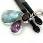 Natural Larimar with Amethyst and Larimar Pendant Amethyst Pendant Bohemian Jewelry Default Title