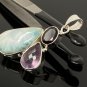 Natural Larimar with Amethyst and Larimar Pendant Amethyst Pendant Bohemian Jewelry Default Title