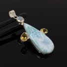 Natural Larimar with Citrine and MooMoonstone Pendant Bohemian Jewelry Boho Pendant Default Title