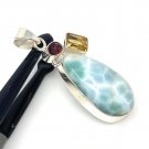 Natural Larimar with Garnet and CitLarimar Pendant Citrine Pendant Bohemian Jewelry Default Title