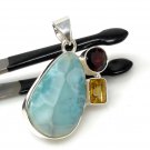 Natural Larimar with Garnet and CitLarimar Pendant Citrine Pendant Bohemian Jewelry Default Title